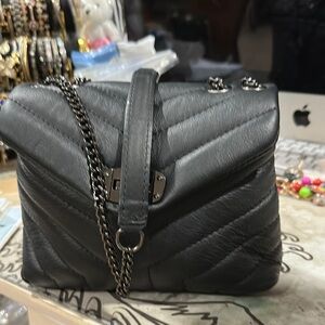 Black Quilted Crossbody Bag with Chain Strap